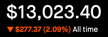 Portfolio Value - Feb 18, 2025 , $13,023.40, -2.09% All Time